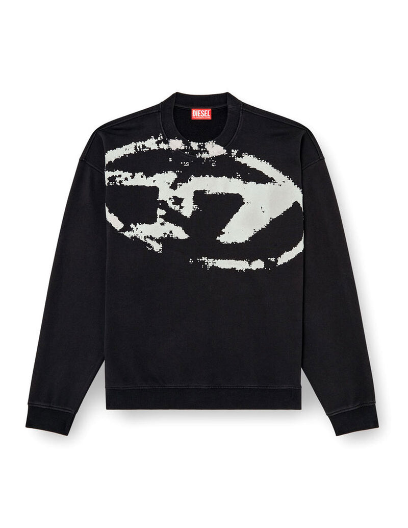 Sudadera DIESEL con Logo Desgastado en Relieve Negra Hombre