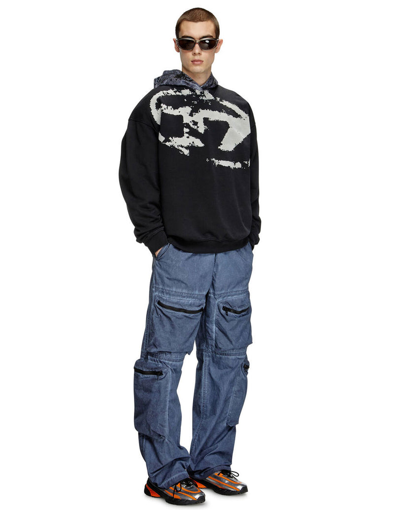 Sudadera DIESEL con Logo Desgastado en Relieve Negra Hombre