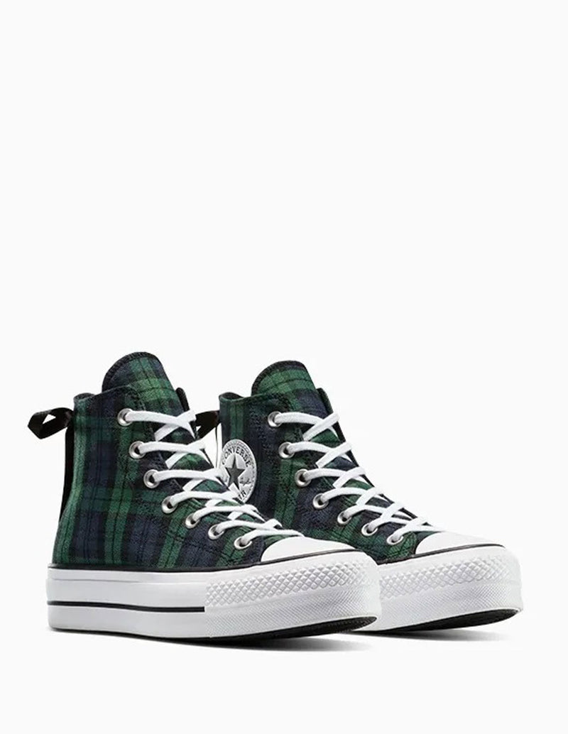 Converse Chuck Taylor All Star Lift Platform Plaid Verdes Mujer