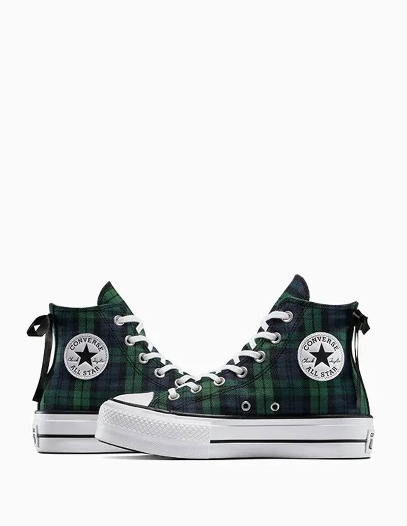 Converse Chuck Taylor All Star Lift Platform Plaid Verdes Mujer