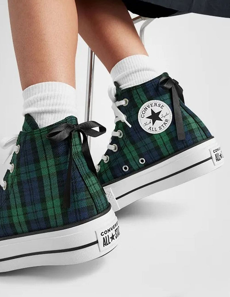 Converse Chuck Taylor All Star Lift Platform Plaid Verdes Mujer