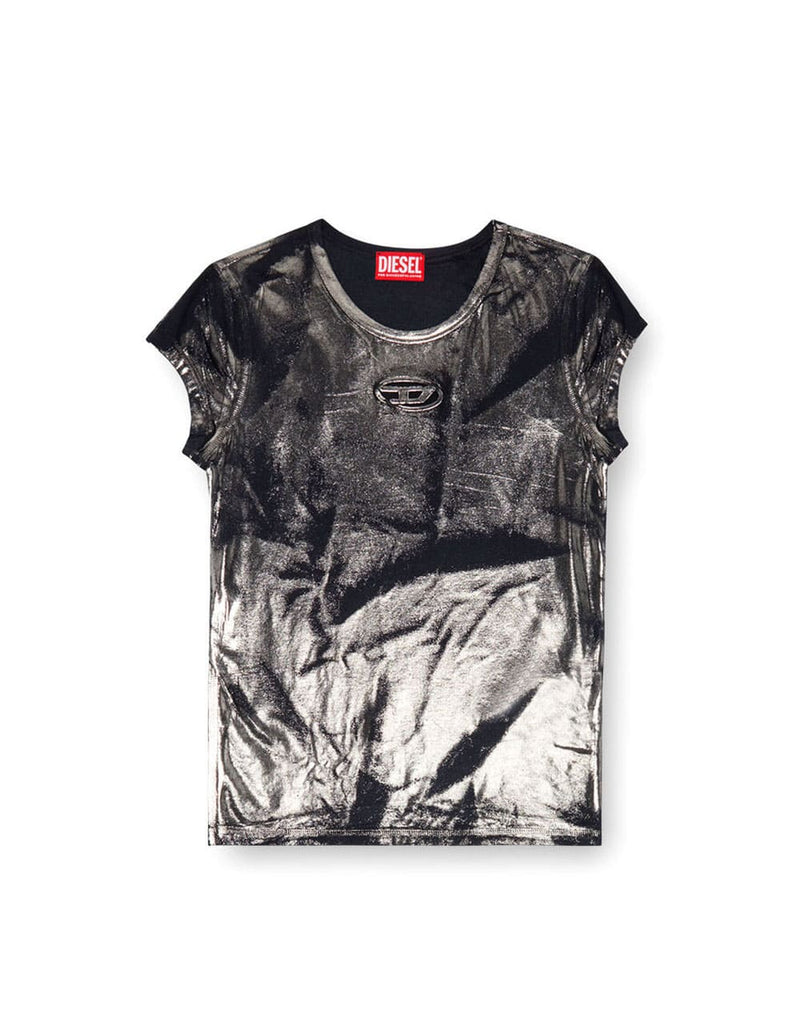 Camiseta DIESEL Laminada con Logo Recortado Negra Mujer