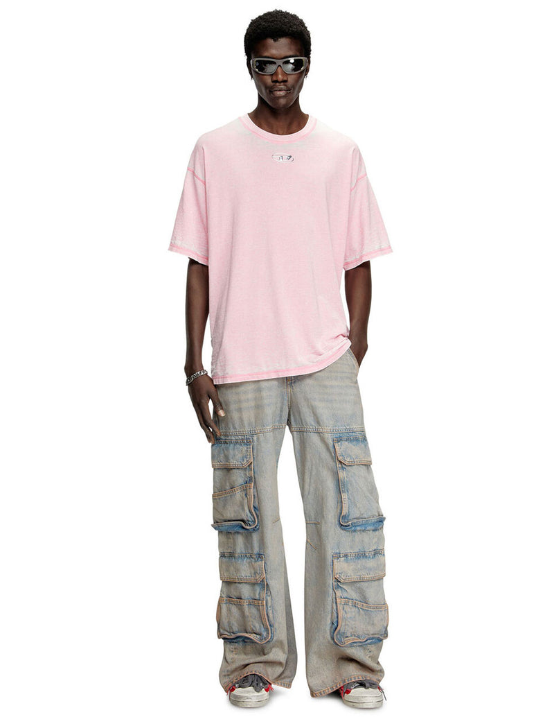 Camiseta DIESEL Burmout con Logo Efecto Metálico Rosa Hombre