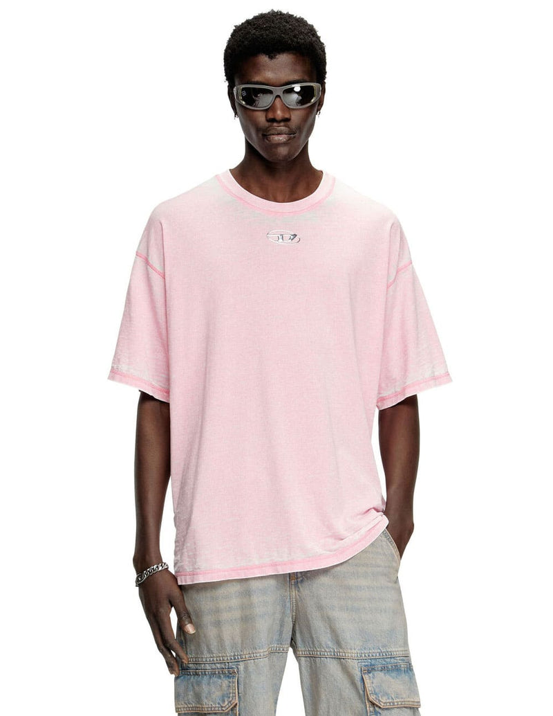 Camiseta DIESEL Burmout con Logo Efecto Metálico Rosa Hombre