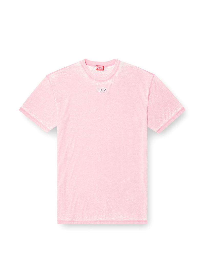 Camiseta DIESEL Burmout con Logo Efecto Metálico Rosa Hombre