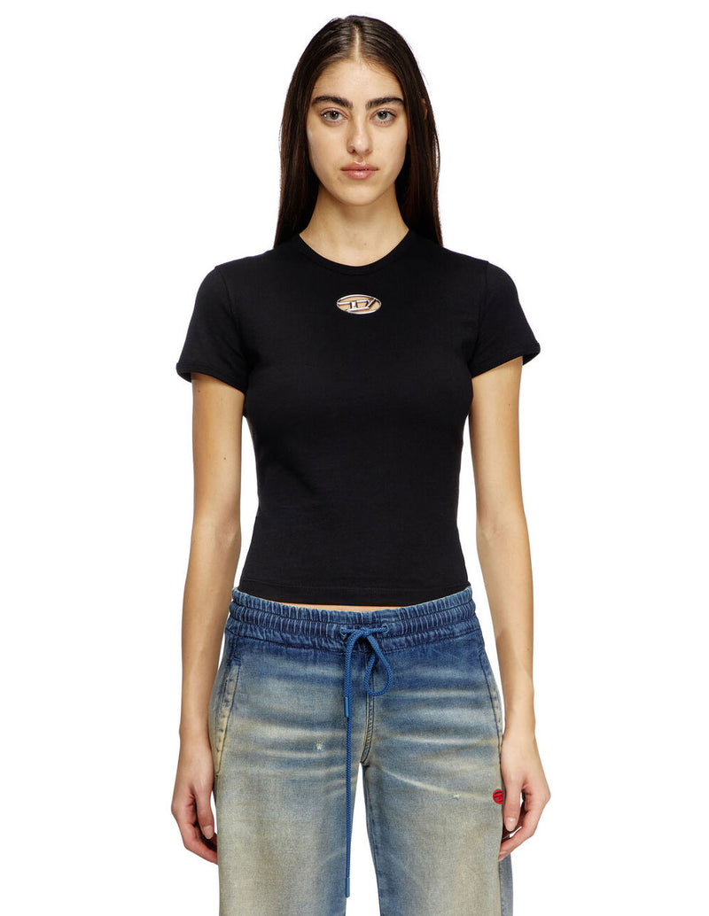 Camiseta DIESEL con Logo Oval D Negra Mujer