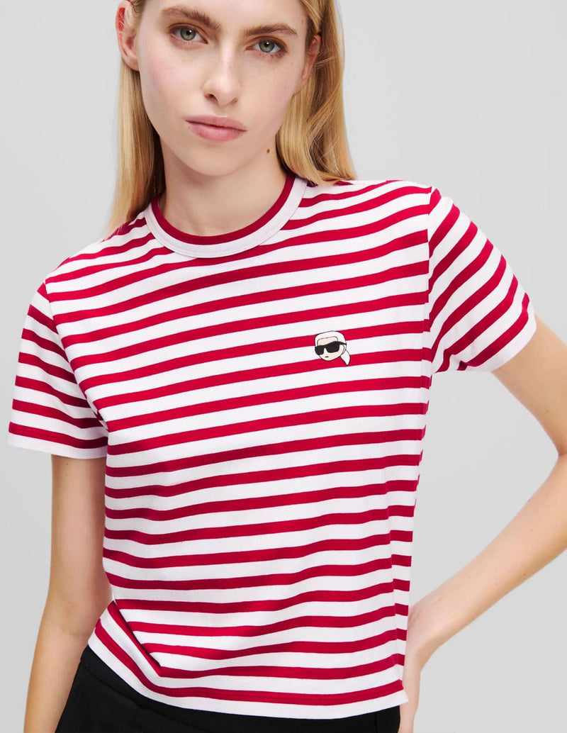 Camiseta Karl Lagerfeld de Rayas Ikon Roja Mujer