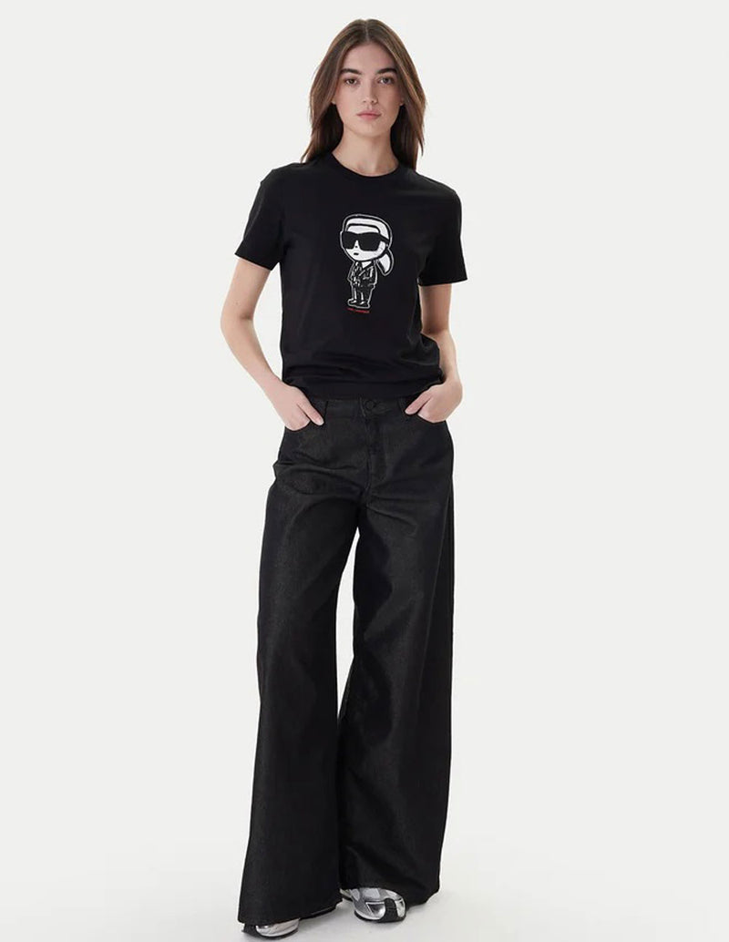 Camiseta Karl Lagerfeld con Logo Negra Mujer