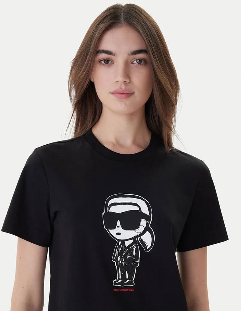 Camiseta Karl Lagerfeld con Logo Negra Mujer