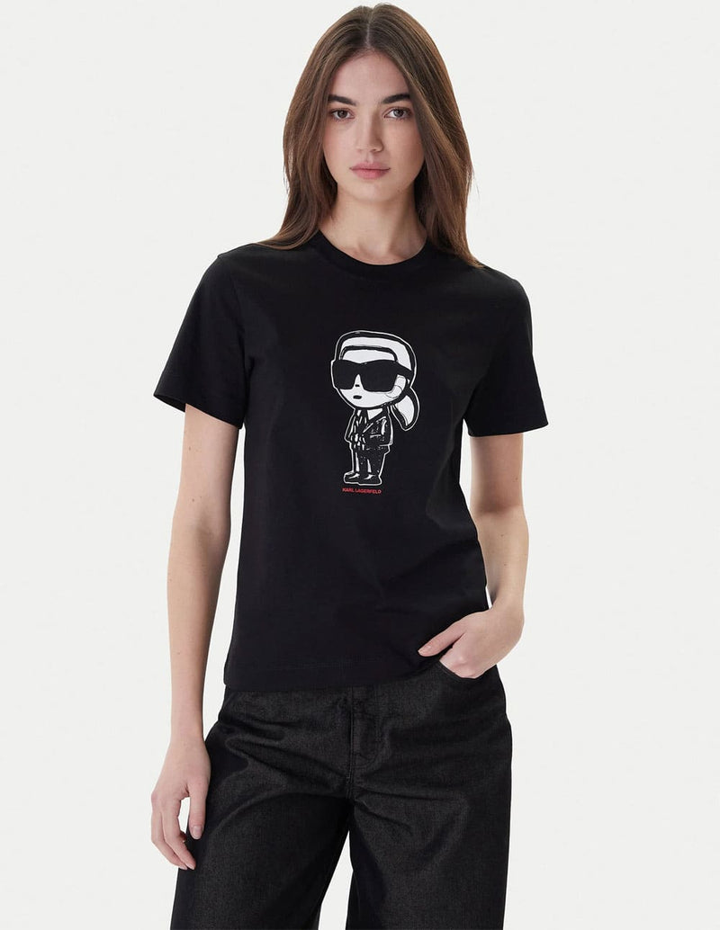 Camiseta Karl Lagerfeld con Logo Negra Mujer