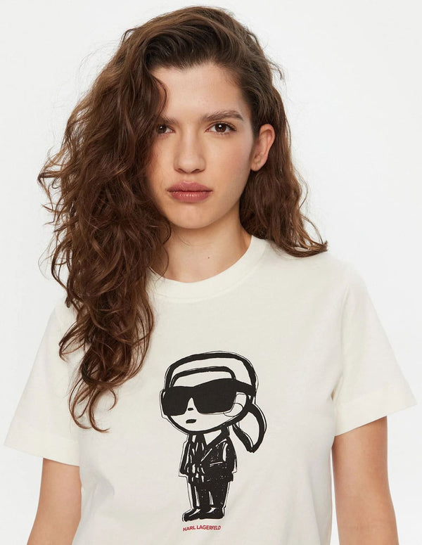 Camiseta Karl Lagerfeld con Logo Beige Mujer