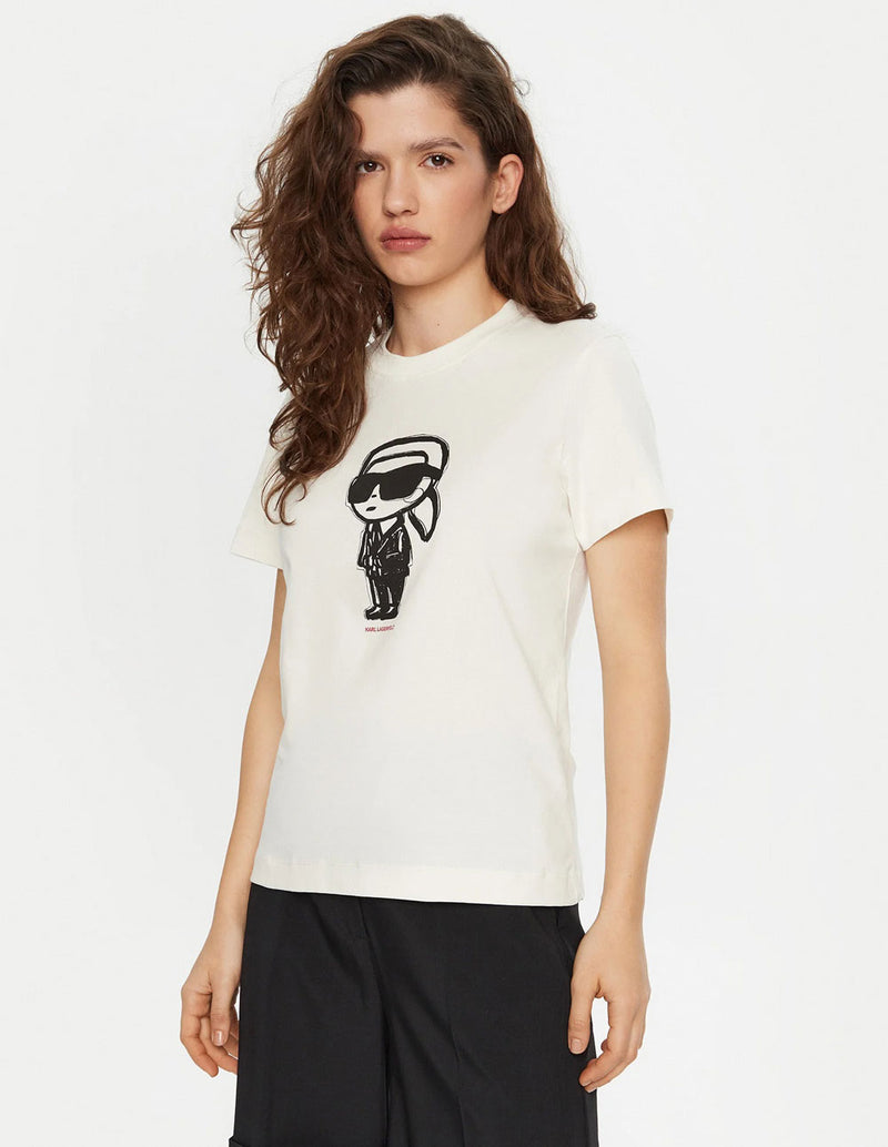 Camiseta Karl Lagerfeld con Logo Beige Mujer