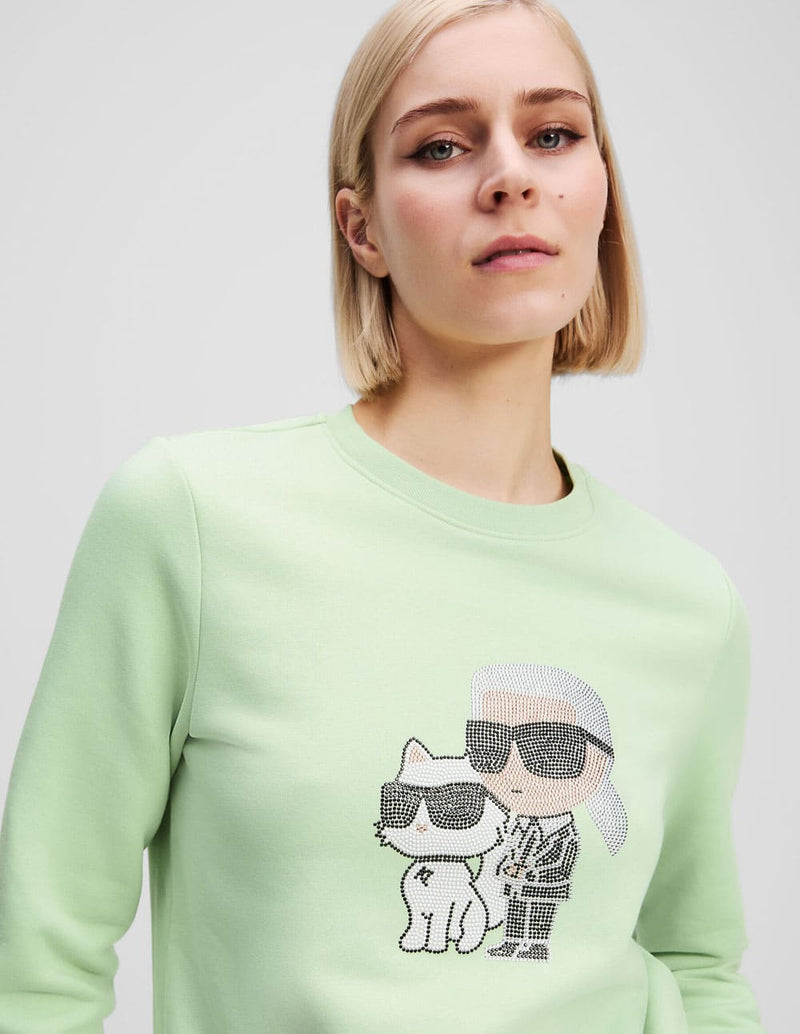 Sudadera Karl Lagerfeld con Pedreria de Karl y Choupette Ikon Verde Mujer