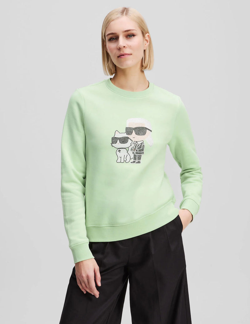 Sudadera Karl Lagerfeld con Pedreria de Karl y Choupette Ikon Verde Mujer
