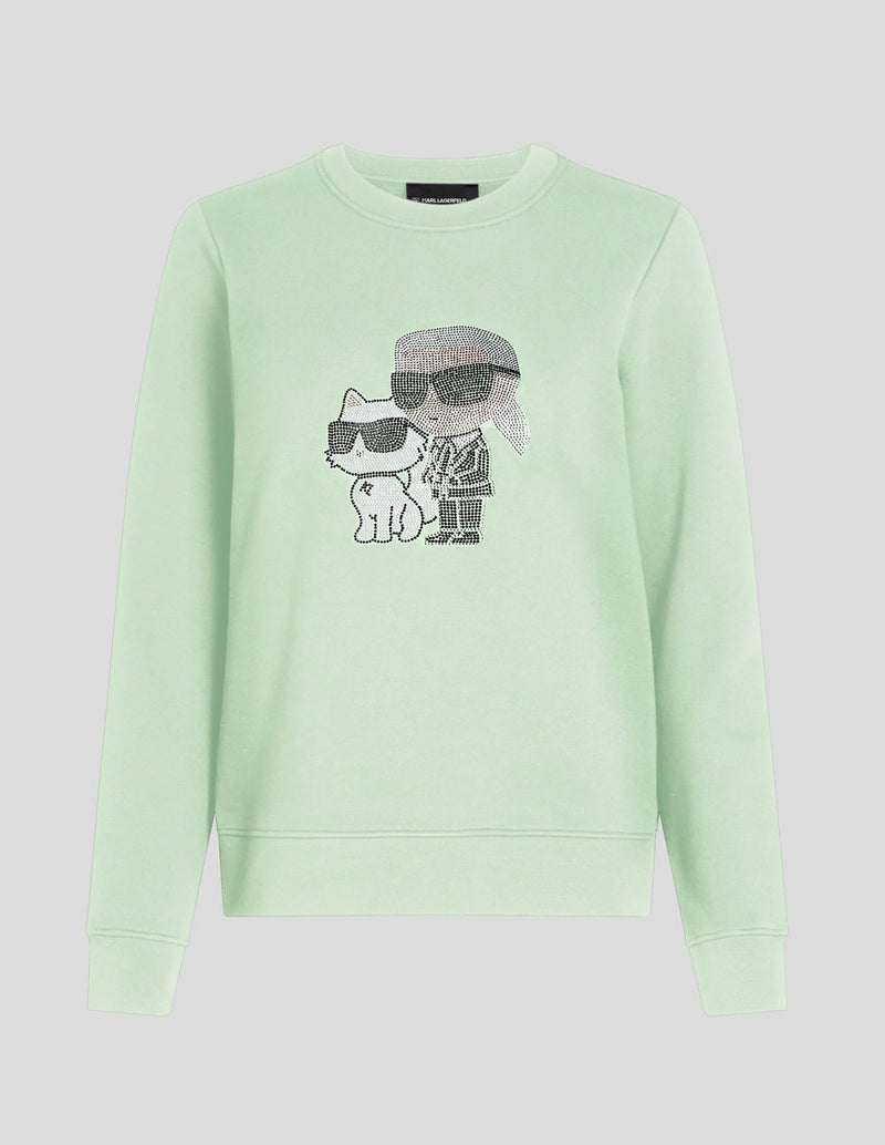 Sudadera Karl Lagerfeld con Pedreria de Karl y Choupette Ikon Verde Mujer