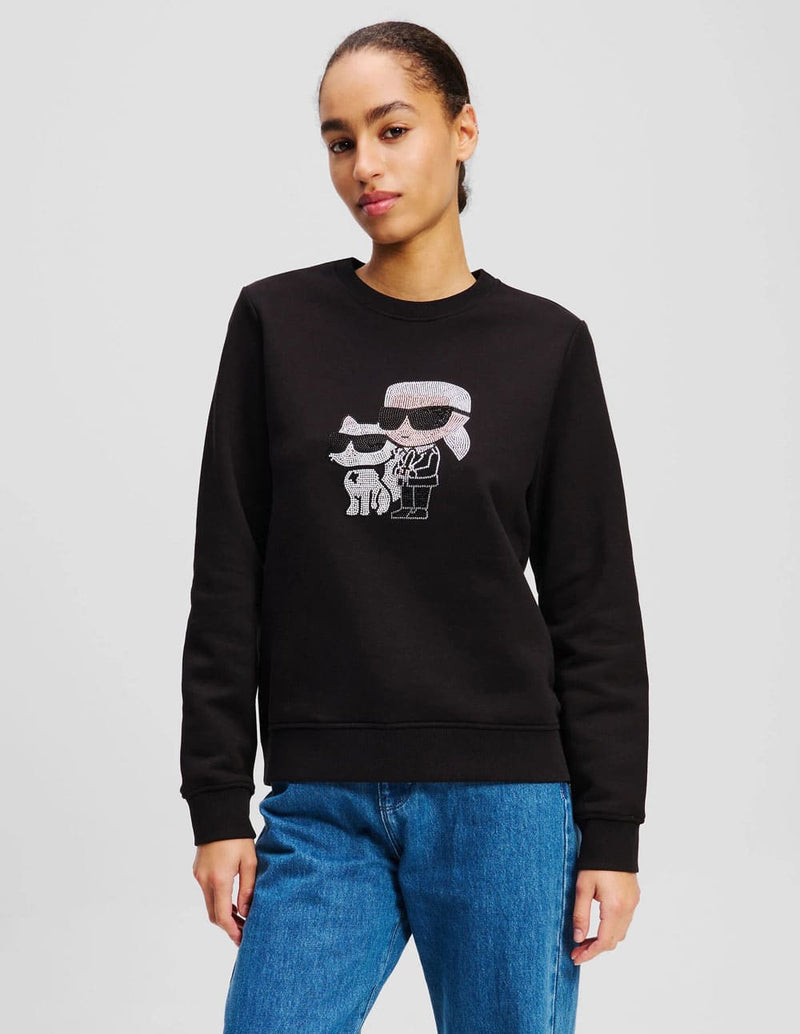 Sudadera Karl Lagerfeld con Pedreria de Karl y Choupette Ikon Negra Mujer
