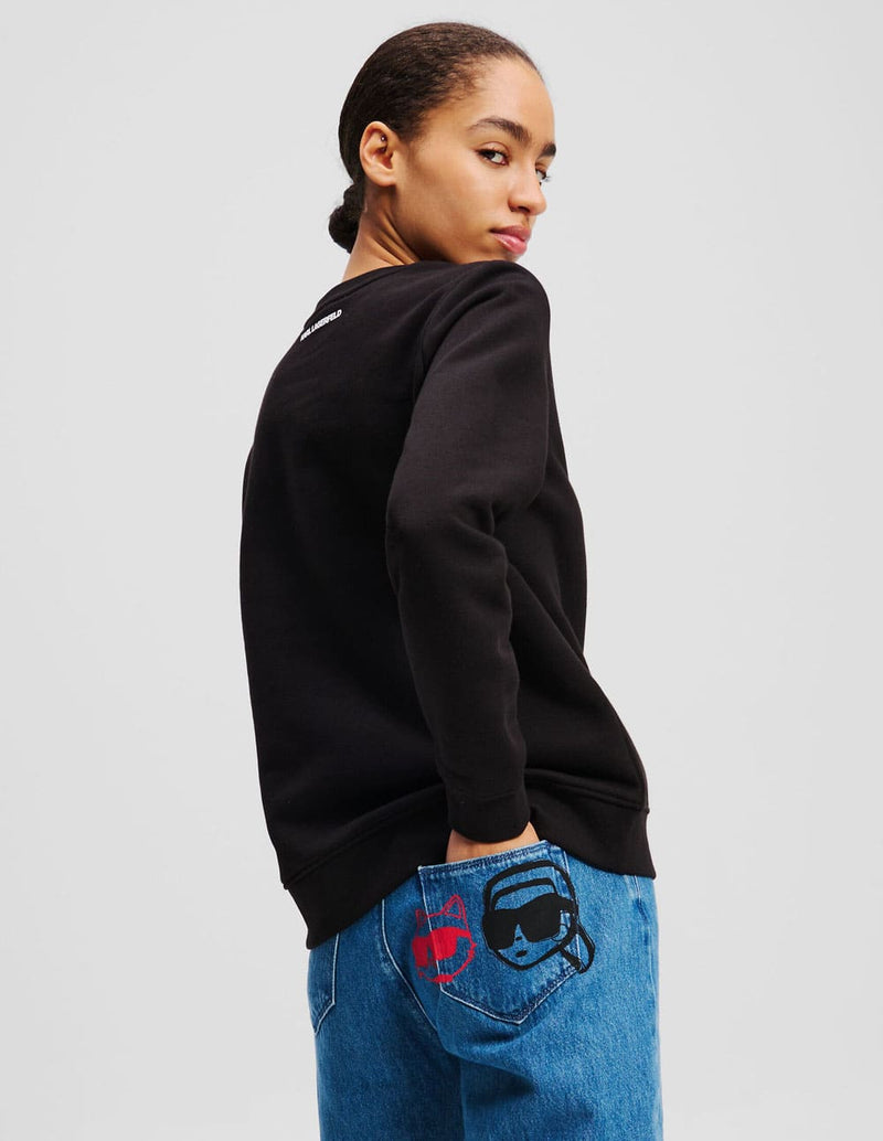 Sudadera Karl Lagerfeld con Pedreria de Karl y Choupette Ikon Negra Mujer