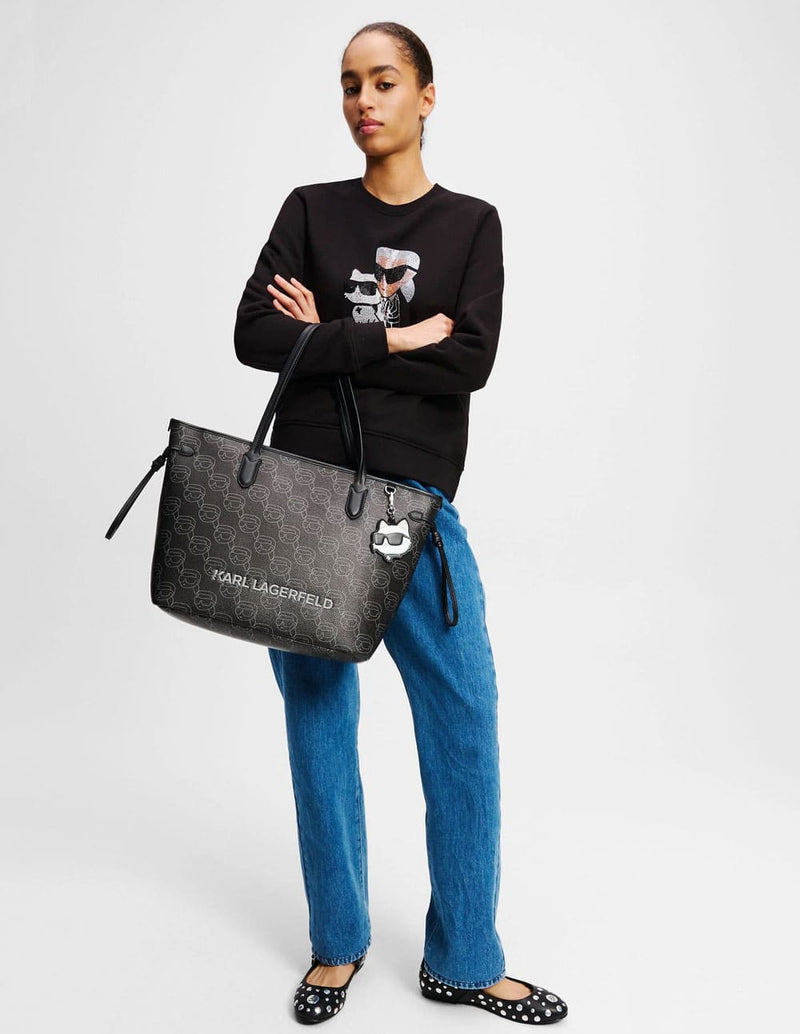 Sudadera Karl Lagerfeld con Pedreria de Karl y Choupette Ikon Negra Mujer
