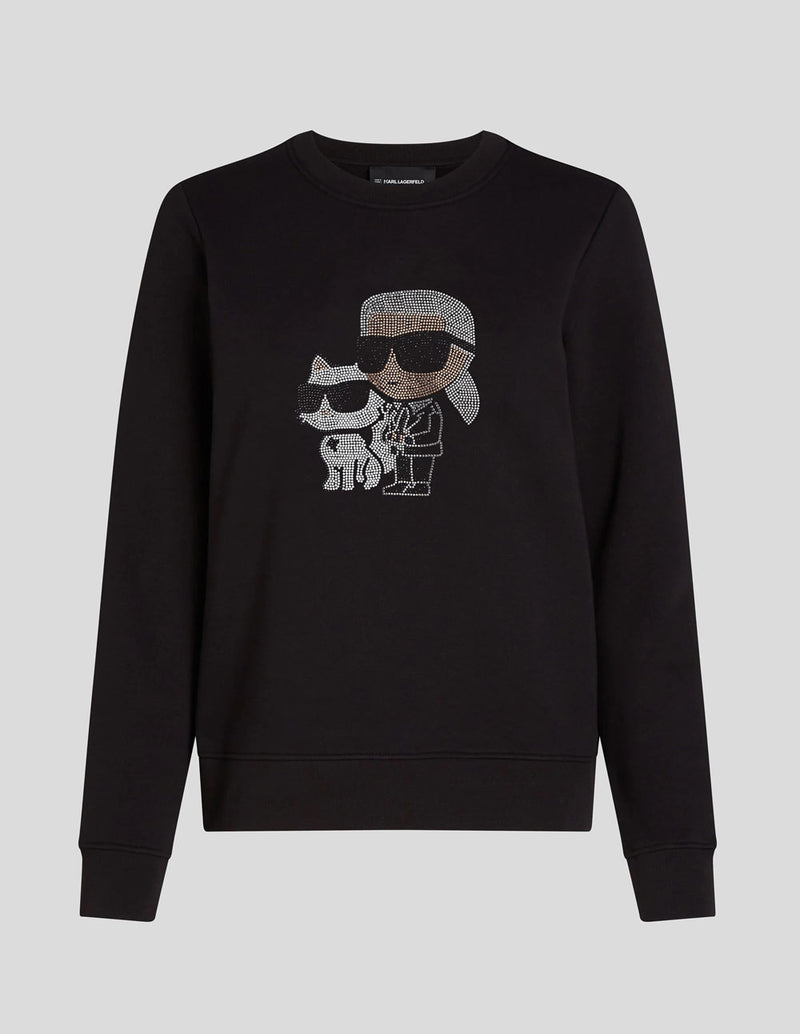 Sudadera Karl Lagerfeld con Pedreria de Karl y Choupette Ikon Negra Mujer