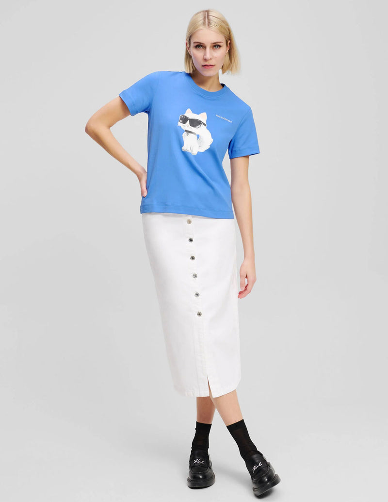 Camiseta Karl Lagerfeld Efecto Acuarela Ikon Choupette Azul Mujer