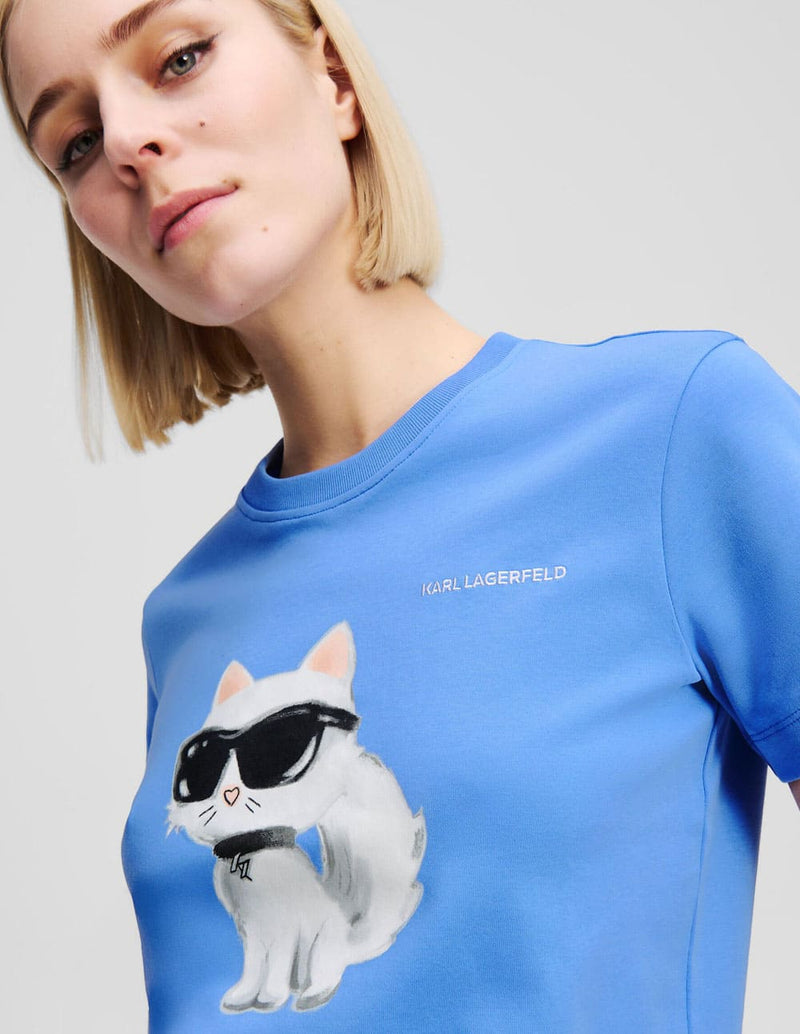 Camiseta Karl Lagerfeld Efecto Acuarela Ikon Choupette Azul Mujer