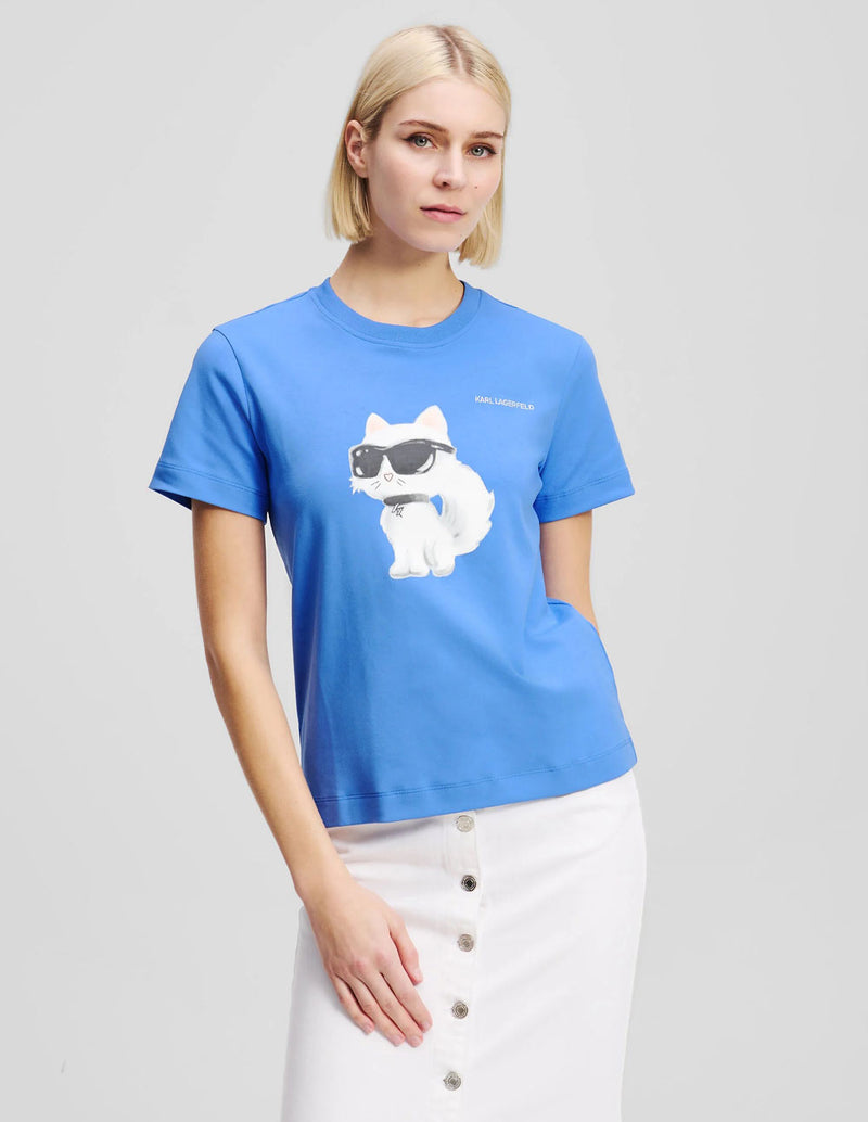 Camiseta Karl Lagerfeld Efecto Acuarela Ikon Choupette Azul Mujer