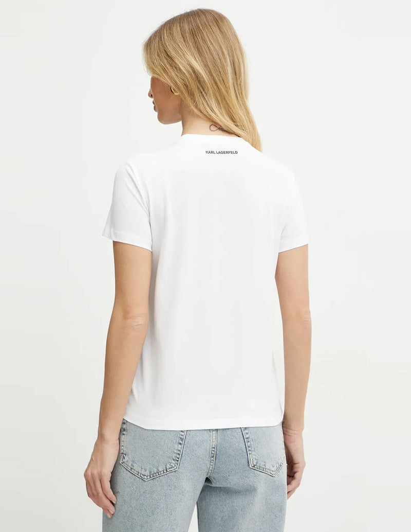 Camiseta Karl Lagerfel con Pedreria Karl Signature Blanca Mujer