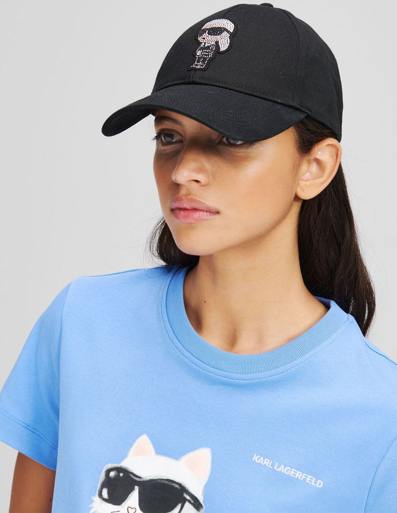 Gorra Karl Lagerfeld con Pedreria Ikon Negra Mujer