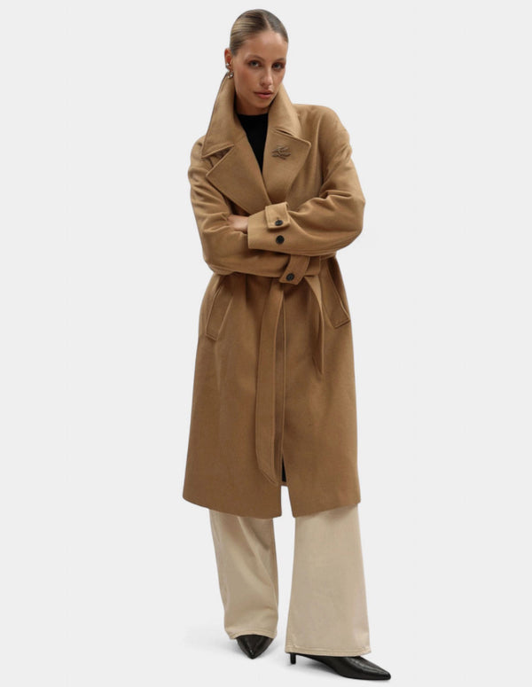 Abrigo Karl Lagerfeld de Lana Marrón Mujer