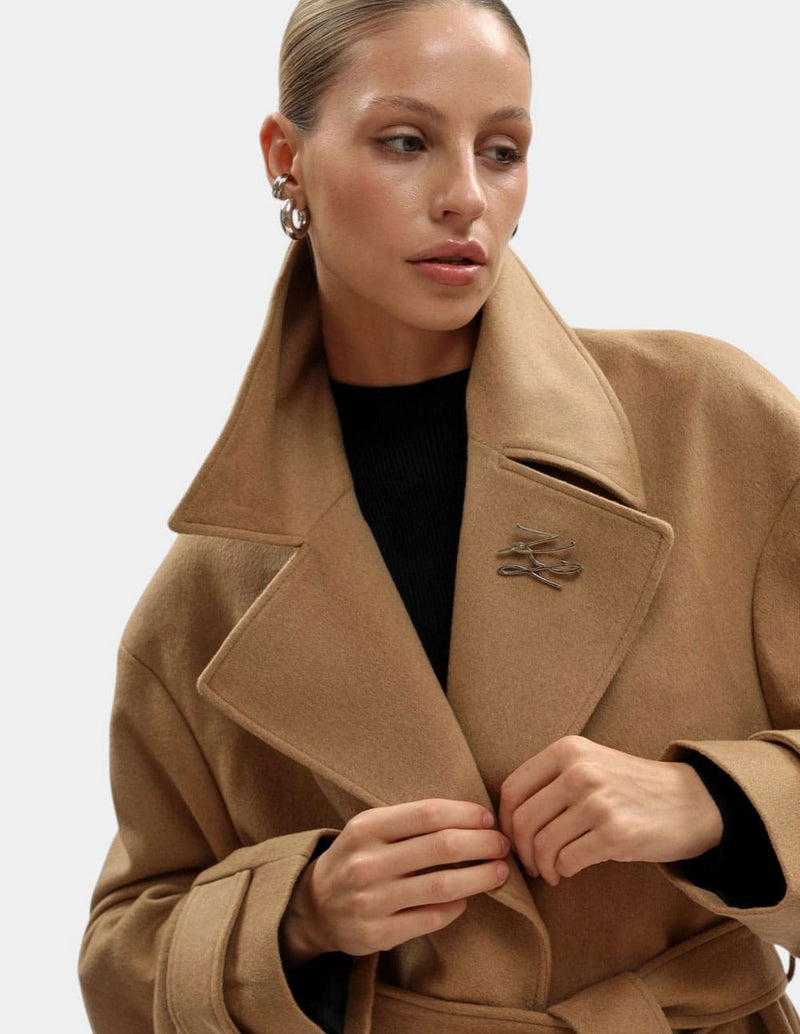 Abrigo Karl Lagerfeld de Lana Marrón Mujer