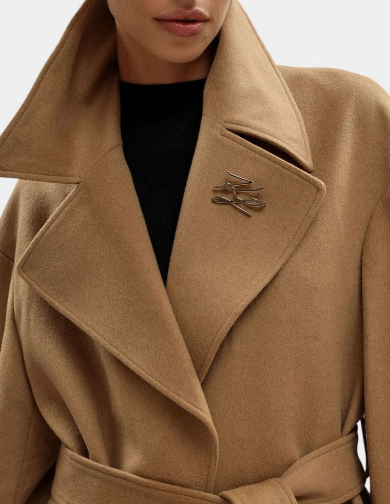 Abrigo Karl Lagerfeld de Lana Marrón Mujer