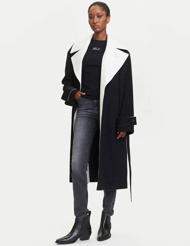Abrigo Karl Lagerfeld de Lana Negro y Blanco Mujer