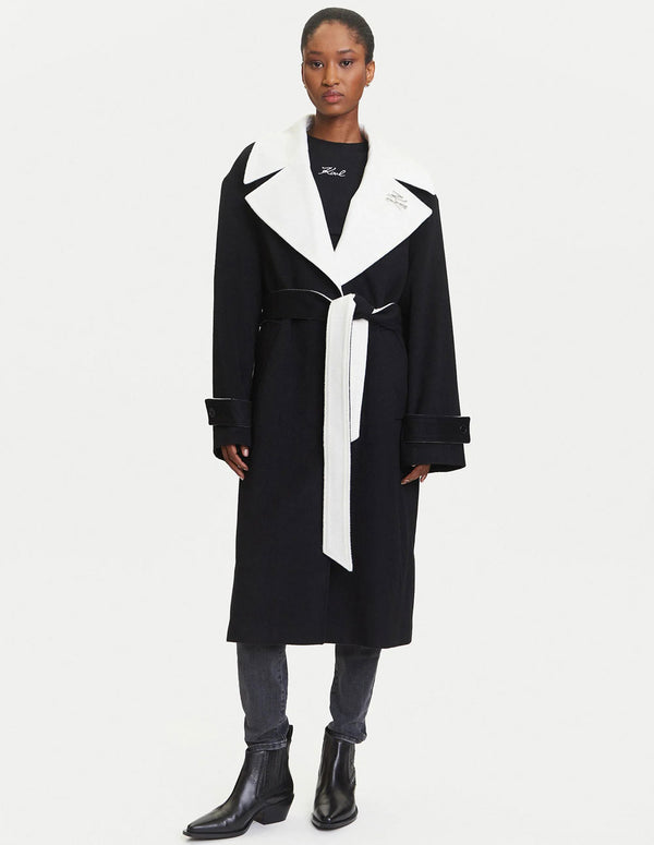 Abrigo Karl Lagerfeld de Lana Negro y Blanco Mujer