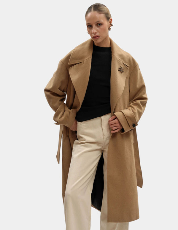 Abrigo Karl Lagerfeld de Lana Marrón Mujer