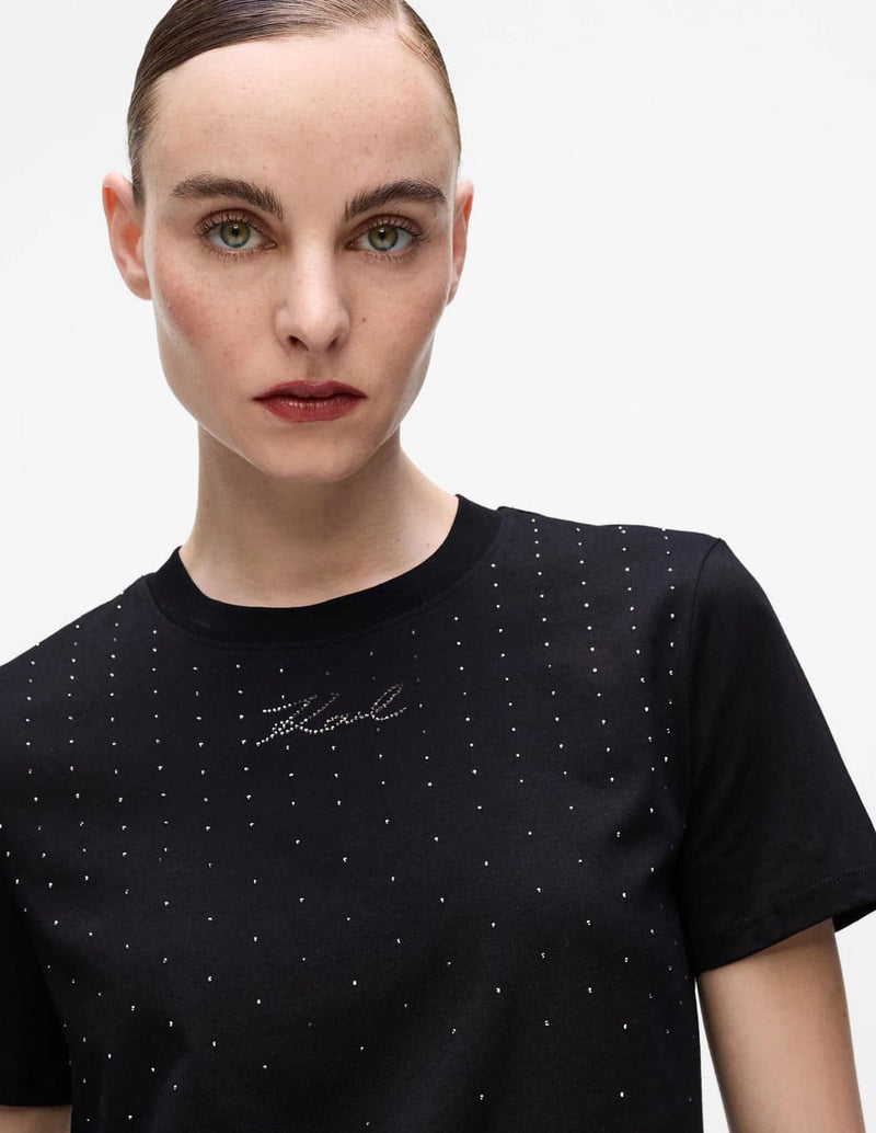 Camiseta Karl Lagerfeld con Pedreria Negra Mujer