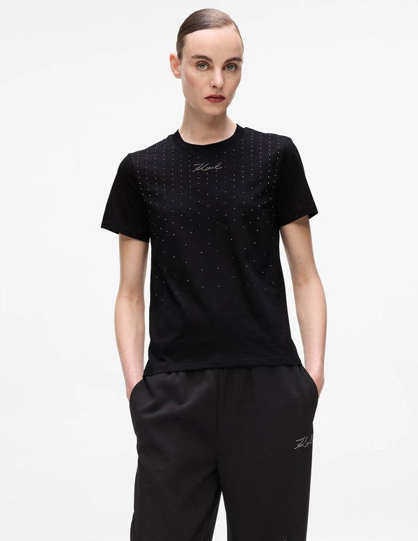 Camiseta Karl Lagerfeld con Pedreria Negra Mujer