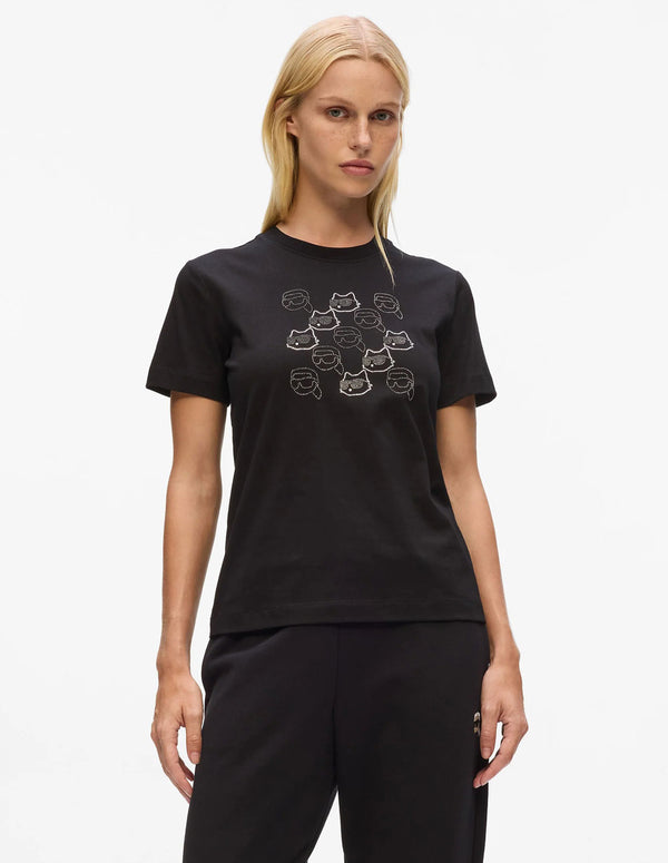 Camiseta Karl Lagerfeld  con Pedreria Ikon Negra Mujer