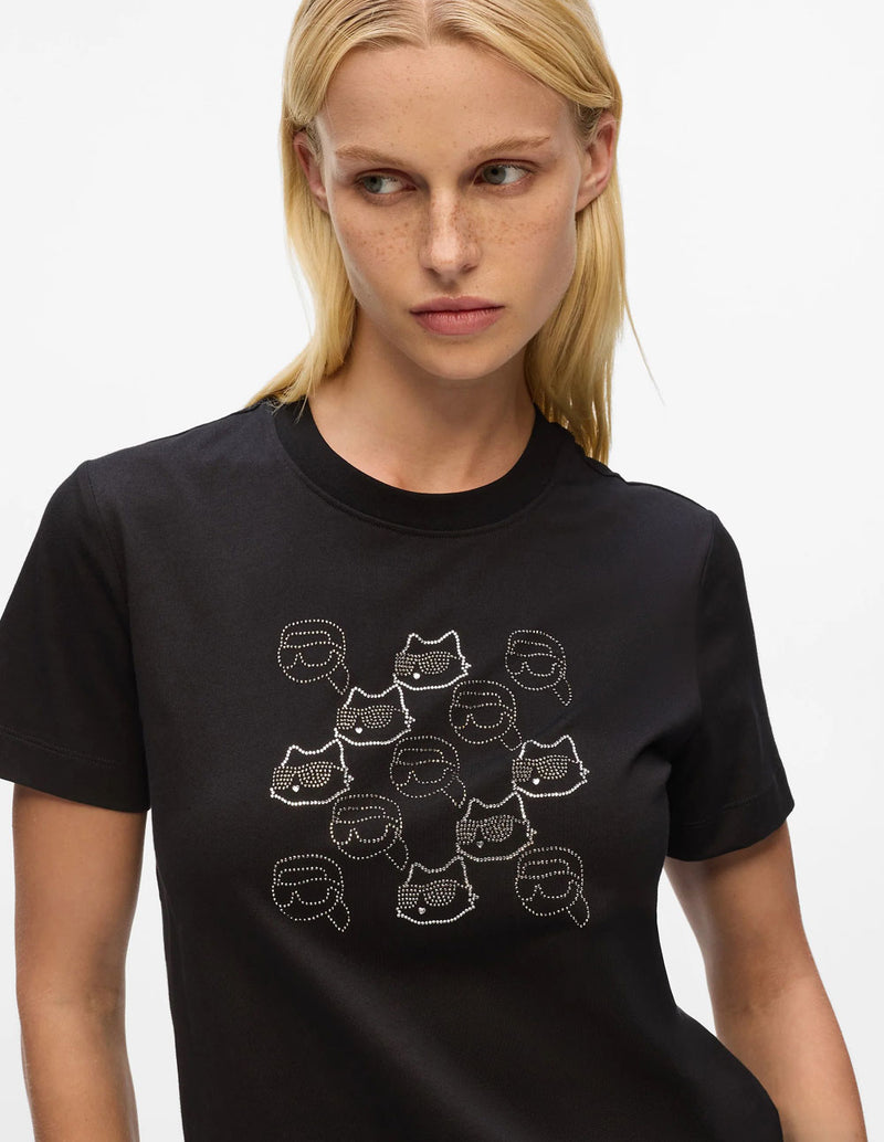 Camiseta Karl Lagerfeld  con Pedreria Ikon Negra Mujer