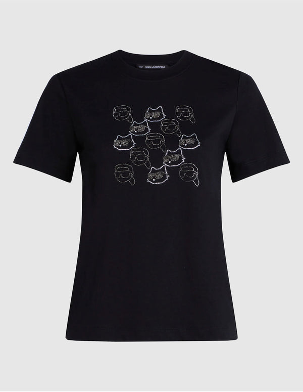 Camiseta Karl Lagerfeld  con Pedreria Ikon Negra Mujer