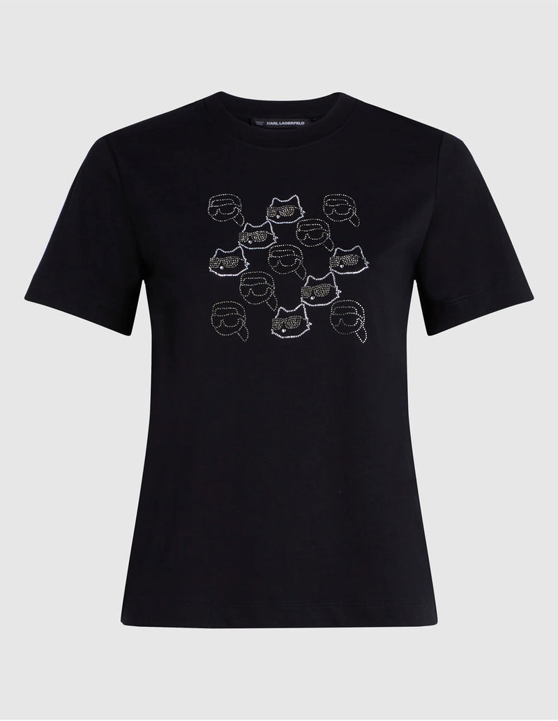 Camiseta Karl Lagerfeld  con Pedreria Ikon Negra Mujer