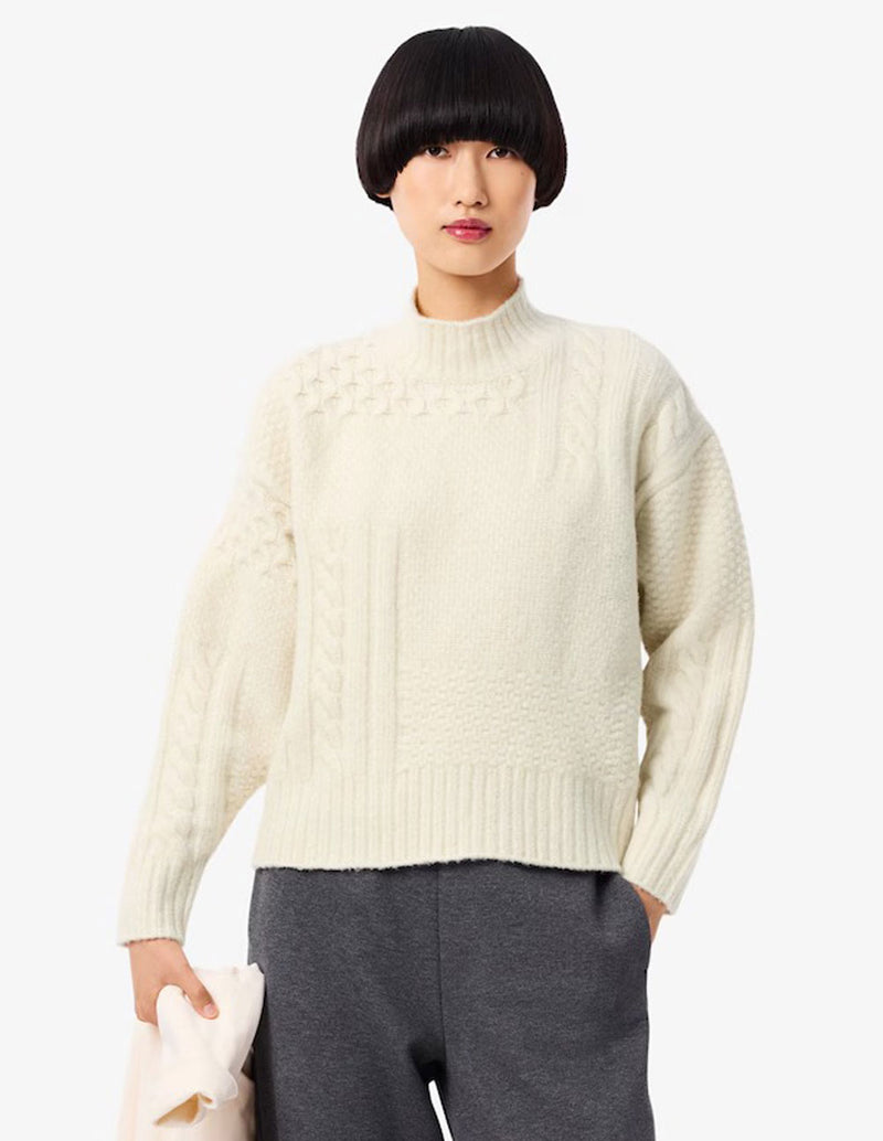 Jersey Lacoste con Efecto Patchwork Beige Mujer