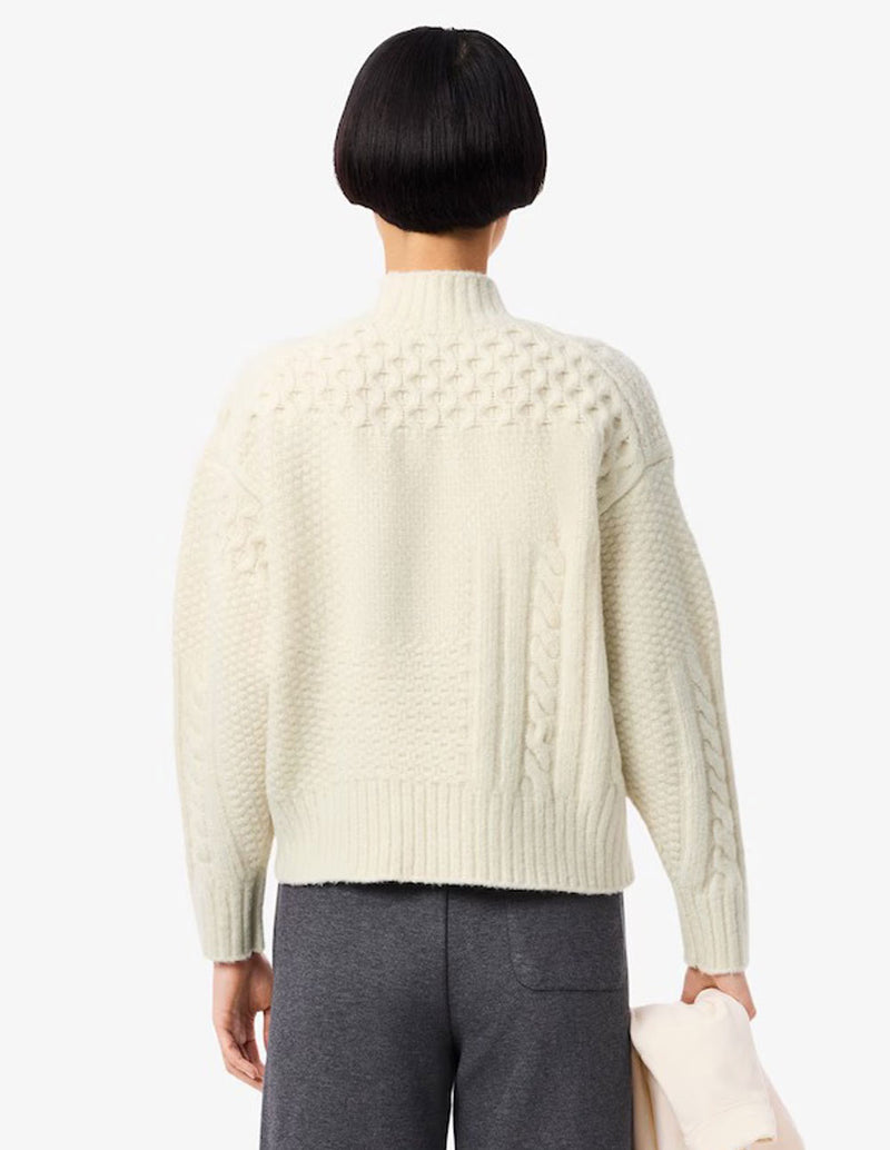 Jersey Lacoste con Efecto Patchwork Beige Mujer