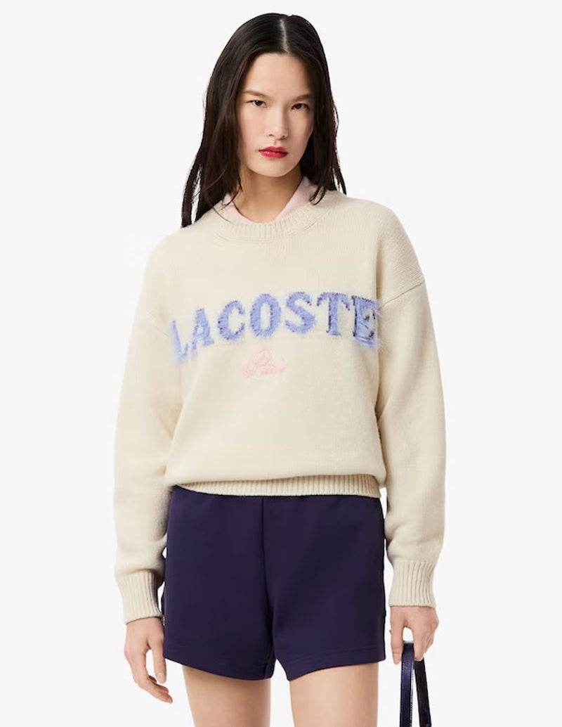 Jersey Lacoste con Logo Beige Mujer