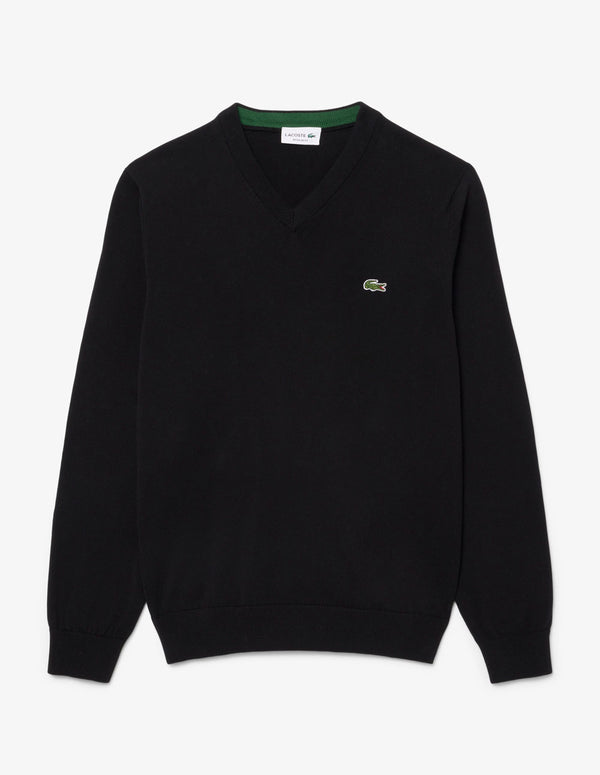 Jersey Lacoste de Cuello Pico Negro Hombre