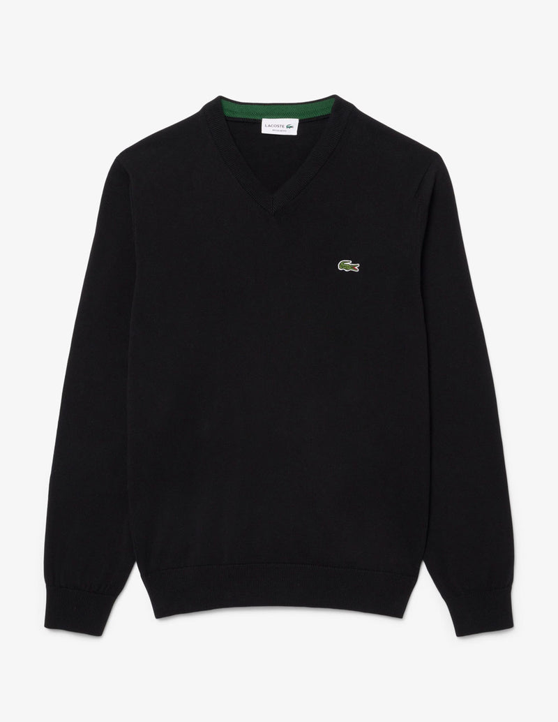 Jersey Lacoste de Cuello Pico Negro Hombre