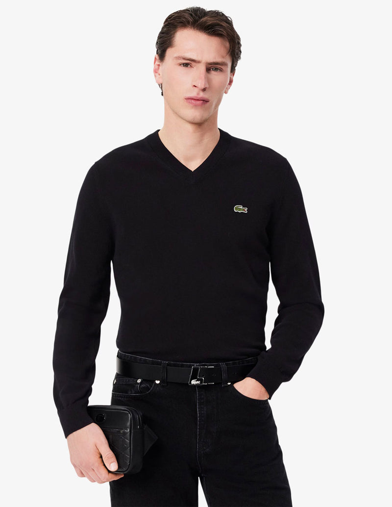 Jersey Lacoste de Cuello Pico Negro Hombre