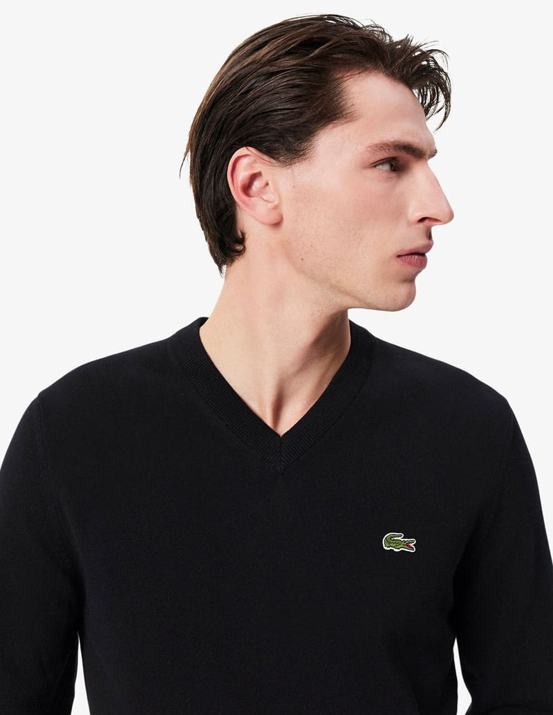 Jersey Lacoste de Cuello Pico Negro Hombre