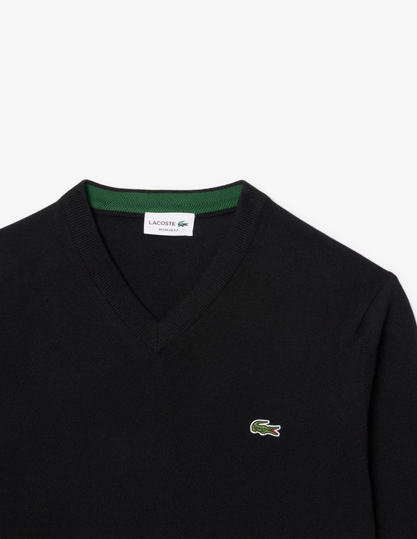 Jersey Lacoste de Cuello Pico Negro Hombre