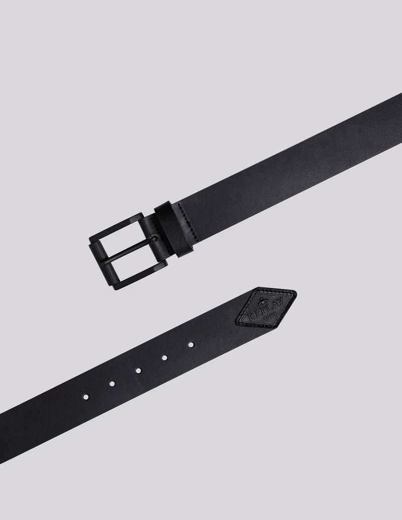 Cinturón Replay con Logotipo Rombo Negro Hombre