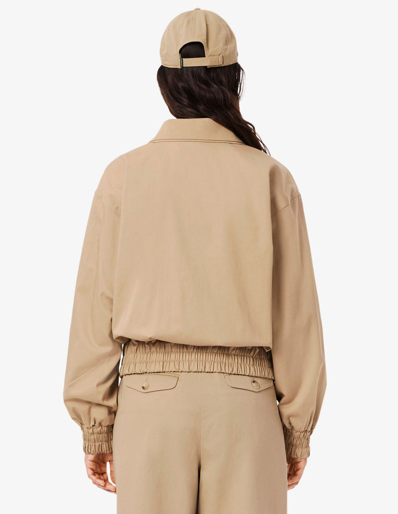 Chaqueta Lacoste de Tela de Gabardina Elástica Beige Mujer